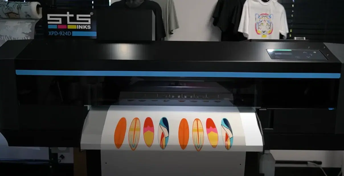 Direct-to-film printer printing colorful designs